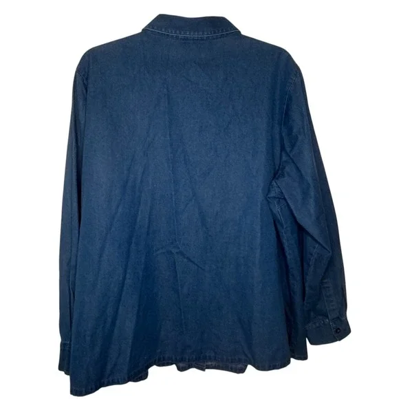 Talbots Chambray Pintuck Button Down Shirt Womens Petite 2X Blue Denim Plus Size - Picture 2 of 12